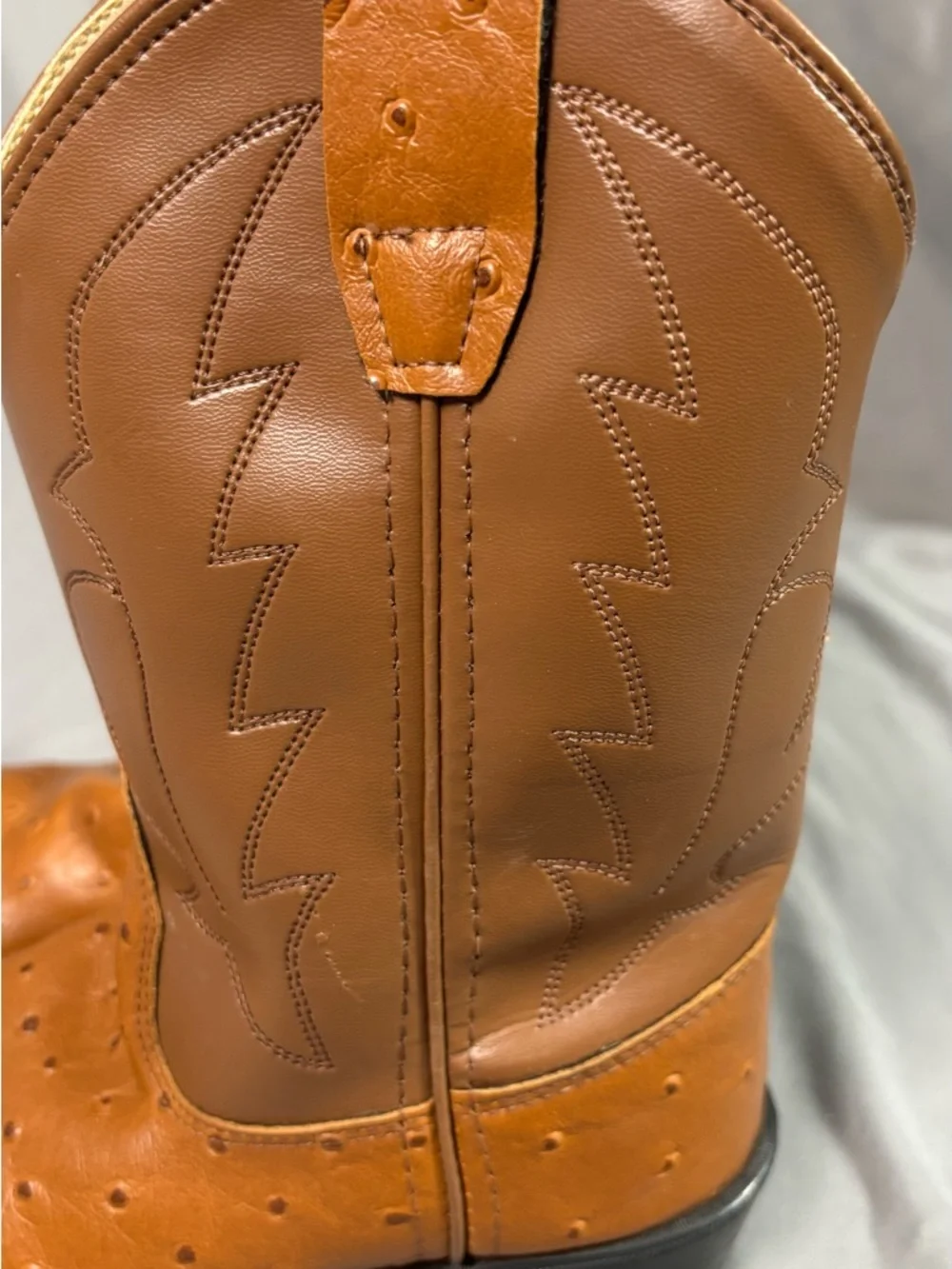Old West Kids Cowboy Boots Size 13 Ostrich Textured Leather Brown Western Boots